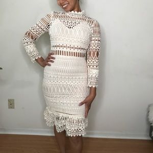 BLUE SUEDE Women's Fitted Laser Cut Dress Sz S